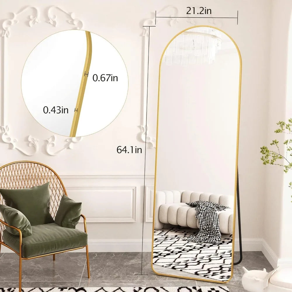 Gold Full Length Mirror Large Mirror Full Body With Lights Mirrors 64"x21" Floor Standing Living Room Aluminum Alloy Frame