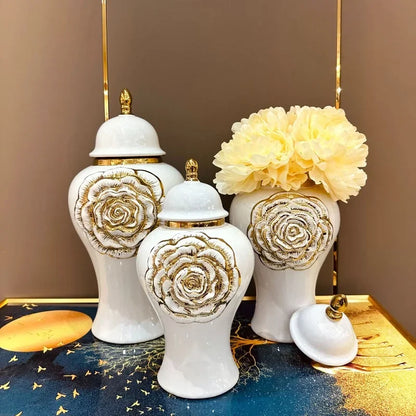 Ceramic Light Luxury Electroplated General Cans European Style Flower Vase Crafts Decorative Decorative Storage Tanks with Soft