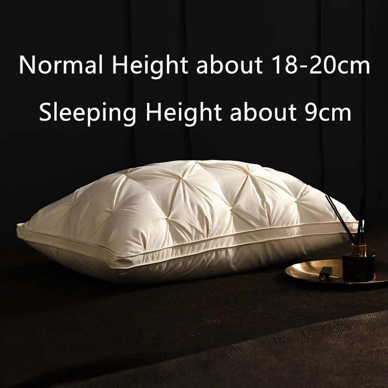 Luxury Goose Down Feather Pillows Inserts, Pinch Pleat Design Standard Queen Size Super Support 5 Star Hotel Bed Sleeping Pillow