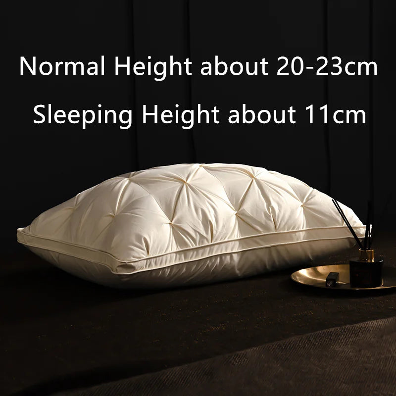 Luxury Goose Down Feather Pillows Inserts, Pinch Pleat Design Standard Queen Size Super Support 5 Star Hotel Bed Sleeping Pillow