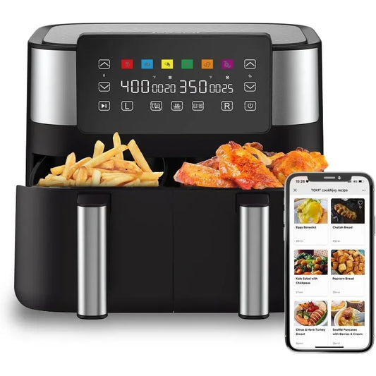 Air Fryer with 2 Baskets 8 QT, JOYAMI Dual Basket AirFryer with Sync-Finish Function, Nonstick and Dishwasher Safe