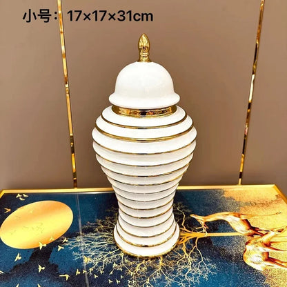 Ceramic Light Luxury Electroplated General Cans European Style Flower Vase Crafts Decorative Decorative Storage Tanks with Soft