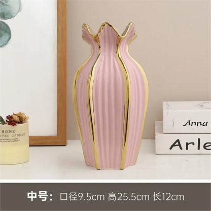 Simple Nordic ceramic vase modern electroplating ornaments creative light luxury handicraft living room flower arrangement home