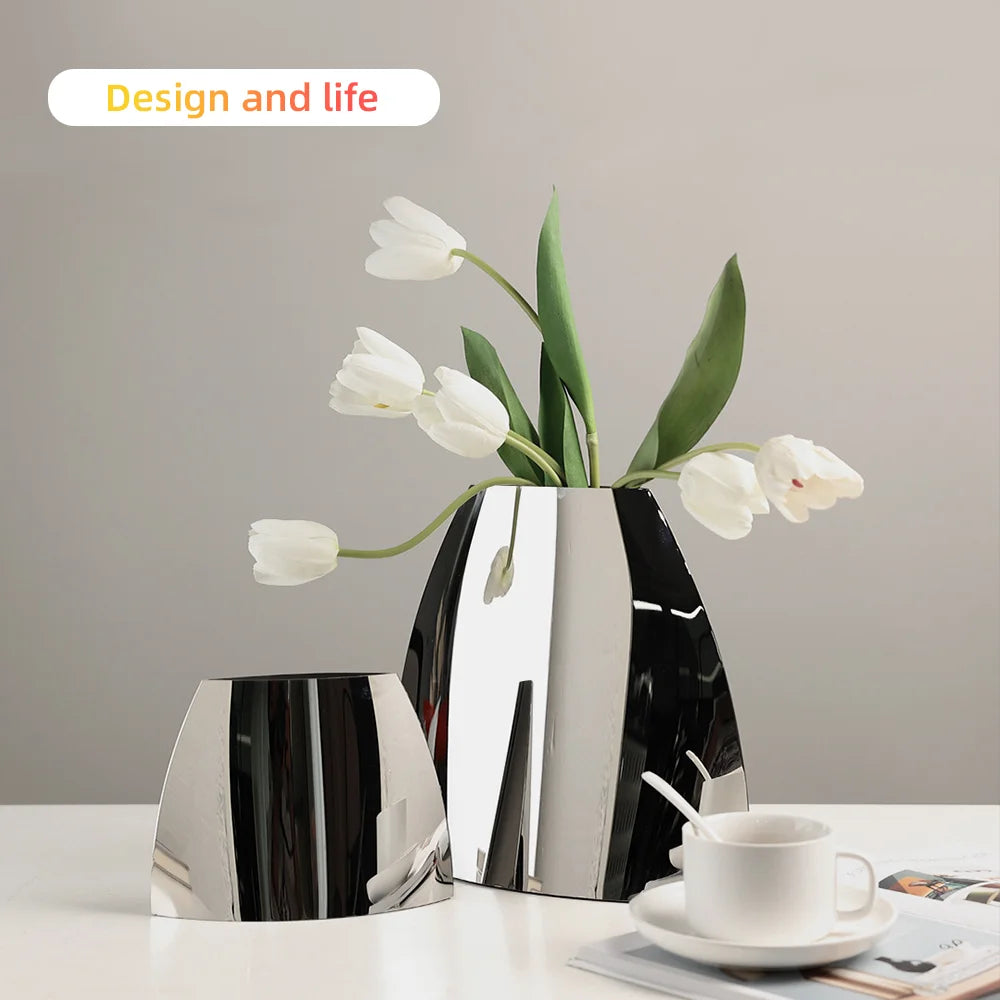 Stainless Steel Vase Creative Metal Vase Modern Simple Fashion Living Room Dining Decoration Vase for Living Room  Hotel Bar