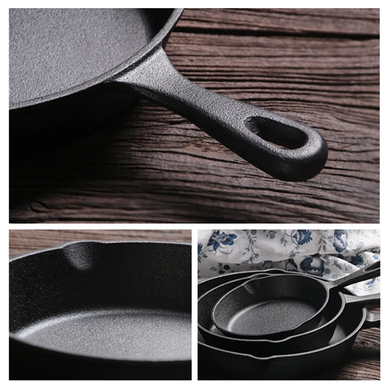 Cast Iron Skillet Pan Frying Pans Chemical Free Durable Grill Fry Pan For Indoor And Outdoor Use Grill Stovetop Black