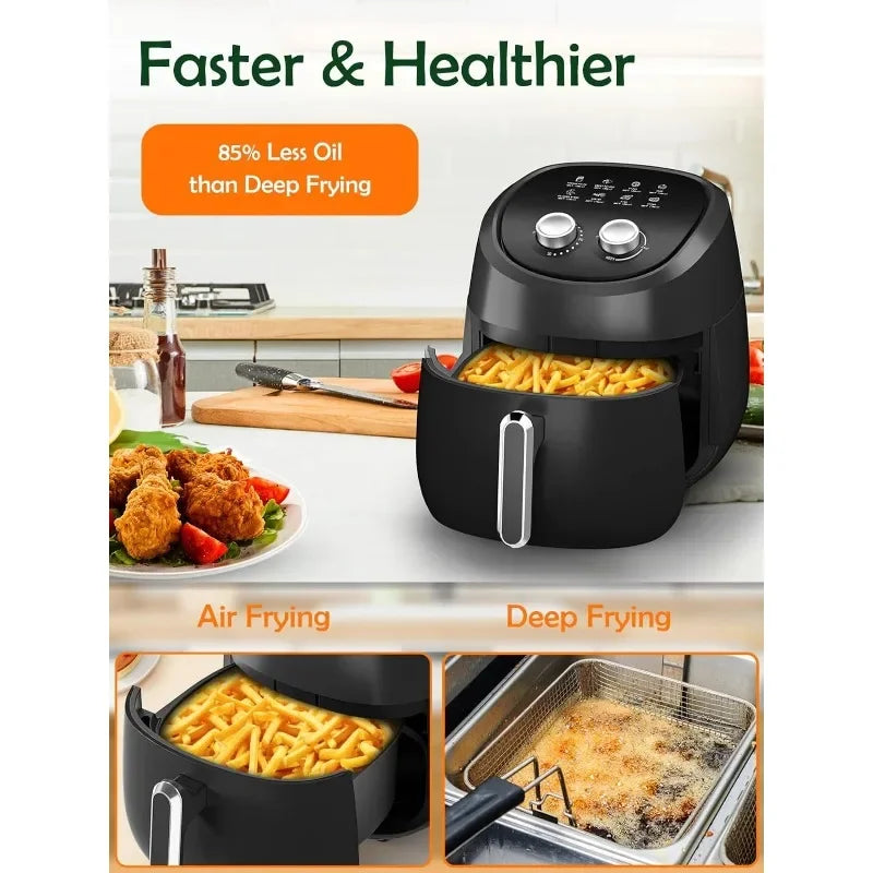 Air Fryer 8 Preset Menus 4.5 QT with Adjustable Temperature Control and Nonstick Tray