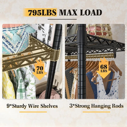 Clothes Rack Heavy Duty Clothing Rack Load Clothing Racks for Hanging Clothes Adjustable Wardrobe Closet Portable