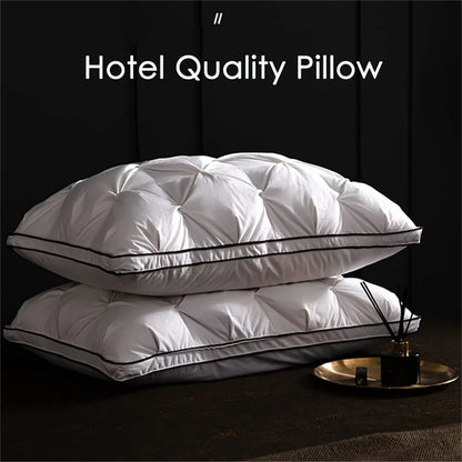 Luxury Goose Down Feather Pillows Inserts, Pinch Pleat Design Standard Queen Size Super Support 5 Star Hotel Bed Sleeping Pillow