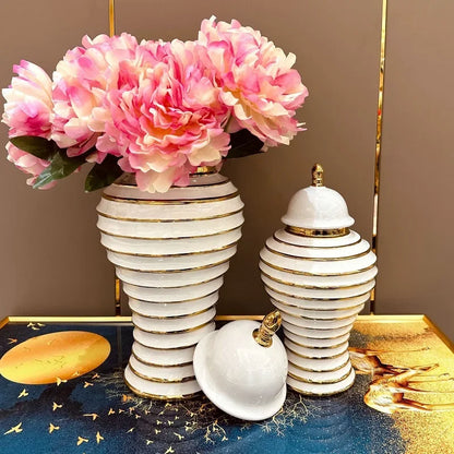 Ceramic Light Luxury Electroplated General Cans European Style Flower Vase Crafts Decorative Decorative Storage Tanks with Soft