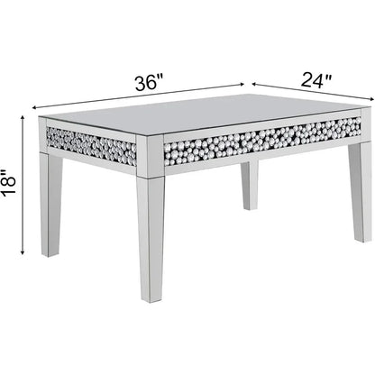 Rectangle Mirrored Coffee Table, Silver Living Room Table with Diamond Inlay, Modern Luxury Mirrored Furniture Tea Table